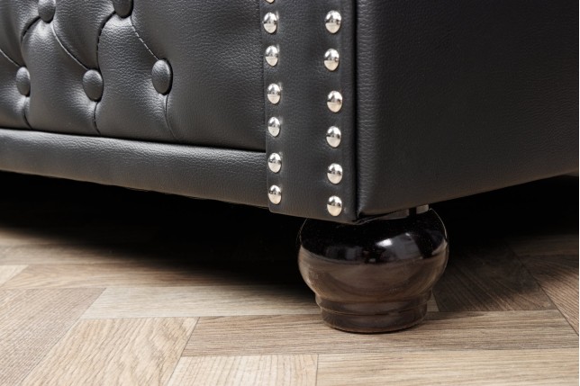 Canapé Chesterfield 3 places simili cuir noir 205cm