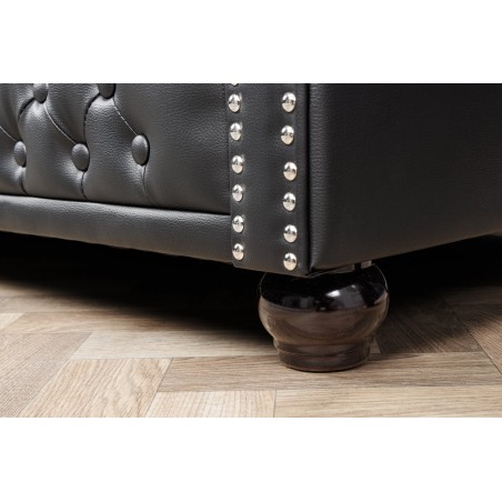 Canapé Chesterfield 3 places simili cuir noir 205cm