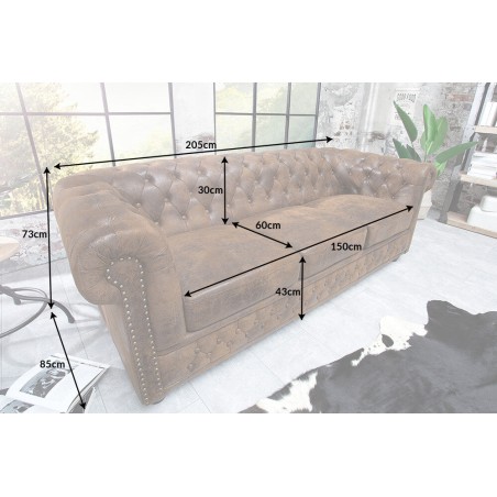 Canapé Chesterfield 3 places simili cuir noir 205cm