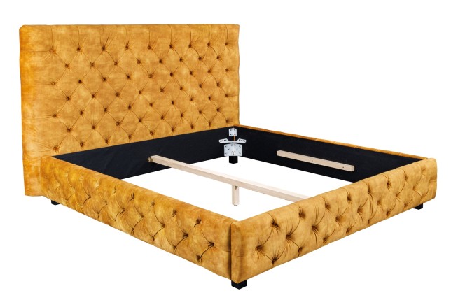 Lit Chesterfield PARIS 160x200 Velours Jaune Moutarde