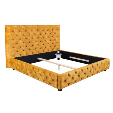 Lit Chesterfield PARIS 160x200 Velours Jaune Moutarde