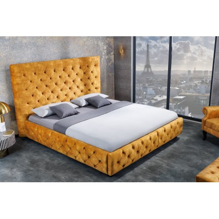 Lit Chesterfield PARIS 160x200cm velours jaune moutarde