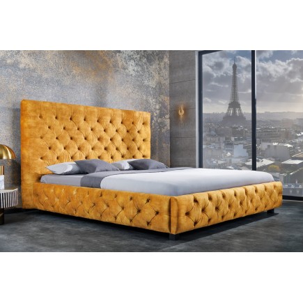 Lit Chesterfield PARIS 160x200cm velours jaune moutarde 2