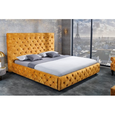 Lit Chesterfield PARIS 160x200 Velours Jaune Moutarde