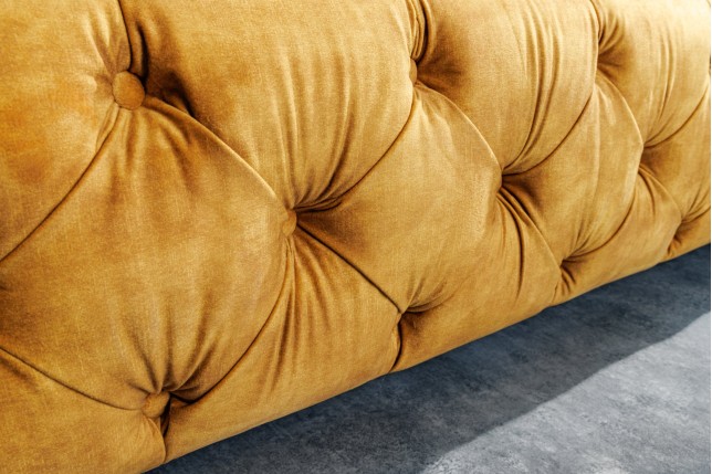 Lit Chesterfield PARIS 160x200 Velours Jaune Moutarde