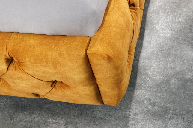 Lit Chesterfield PARIS 160x200 Velours Jaune Moutarde