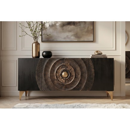 Buffet Bas GOLDEN SUNSET 180cm Manguier Noir 3D