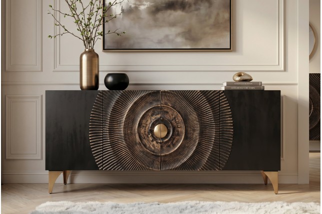 Buffet Bas GOLDEN SUNSET 180cm Manguier Noir 3D