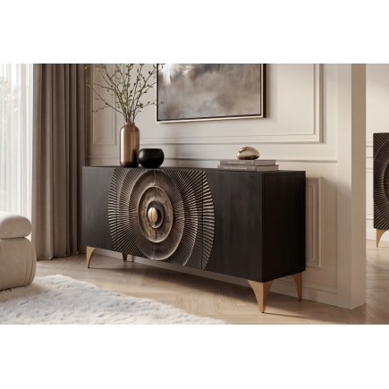 Buffet Bas GOLDEN SUNSET 180cm Manguier Noir 3D 2