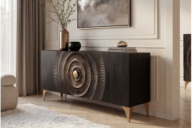 Buffet Bas GOLDEN SUNSET 180cm Manguier Noir 3D