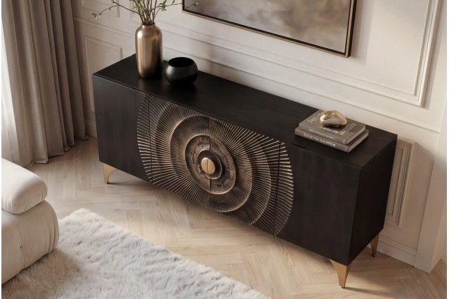 Buffet Bas GOLDEN SUNSET 180cm Manguier Noir 3D