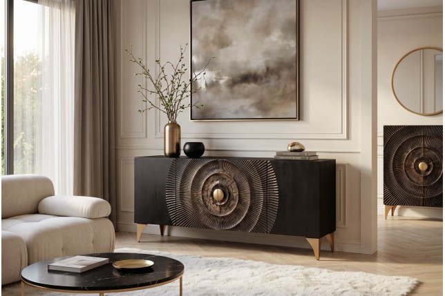 Buffet Bas GOLDEN SUNSET 180cm Manguier Noir 3D