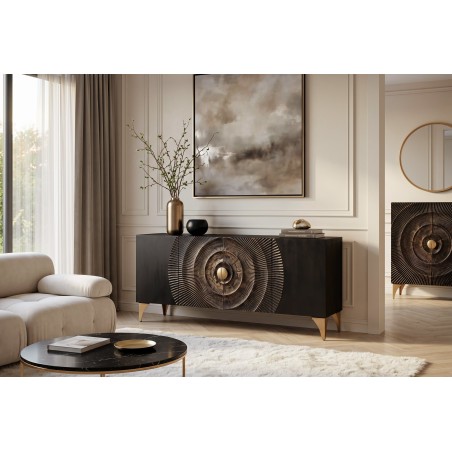 Buffet Bas GOLDEN SUNSET 180cm Manguier Noir 3D