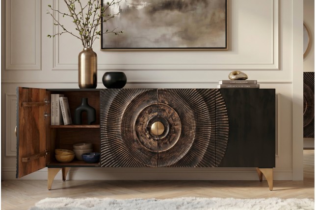 Buffet Bas GOLDEN SUNSET 180cm Manguier Noir 3D