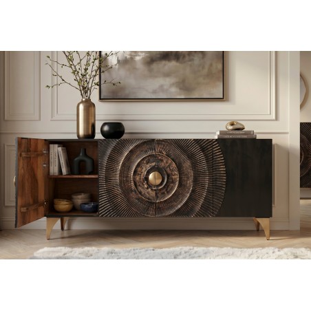 Buffet Bas GOLDEN SUNSET 180cm Manguier Noir 3D