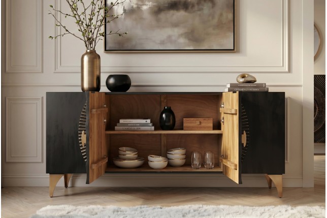Buffet Bas GOLDEN SUNSET 180cm Manguier Noir 3D
