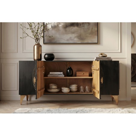 Buffet Bas GOLDEN SUNSET 180cm Manguier Noir 3D