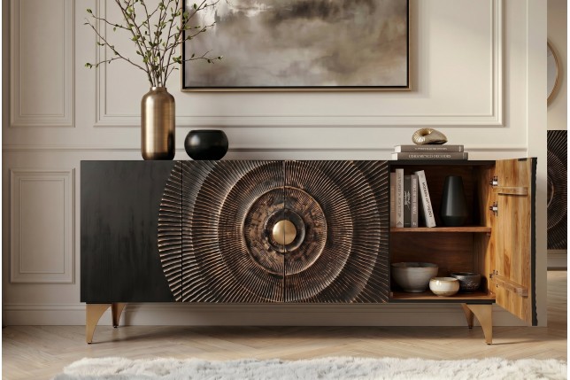 Buffet Bas GOLDEN SUNSET 180cm Manguier Noir 3D