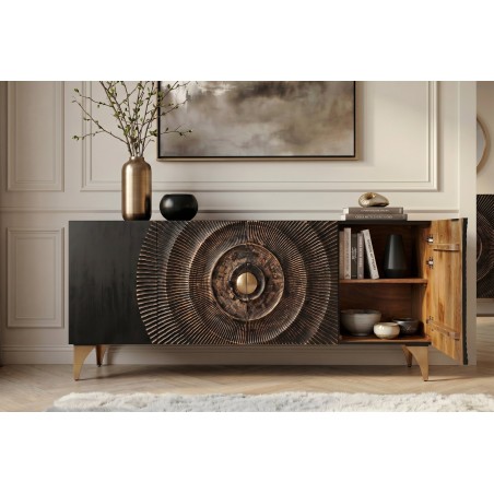 Buffet Bas GOLDEN SUNSET 180cm Manguier Noir 3D