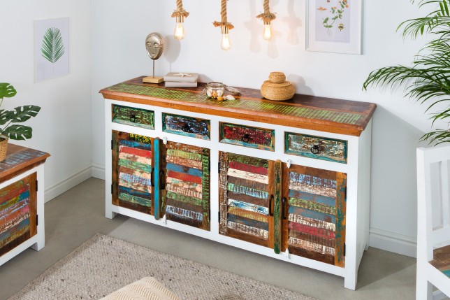 Buffet bas JAKARTA 160cm manguier blanchi et bois recyclé
