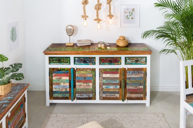 Buffet bas JAKARTA 160cm manguier blanchi et bois recyclé