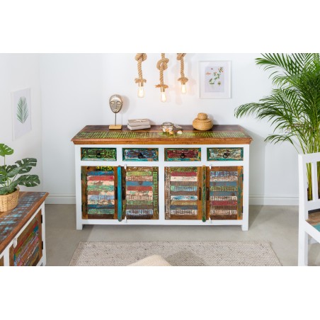 Buffet bas JAKARTA 160cm manguier blanchi et bois recyclé