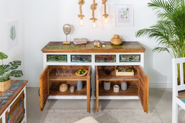 Buffet bas JAKARTA 160cm manguier blanchi et bois recyclé