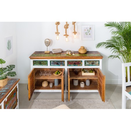 Buffet bas JAKARTA 160cm manguier blanchi et bois recyclé