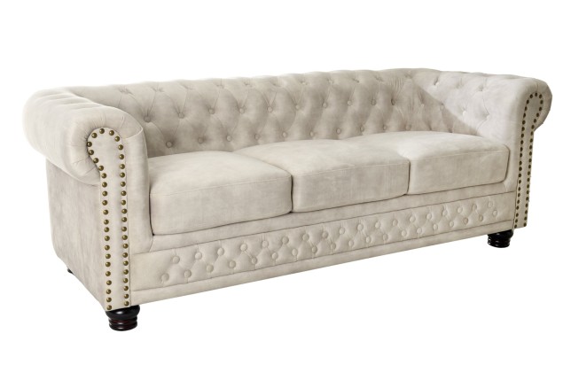 Canapé Chesterfield 3 places velours champagne 200cm