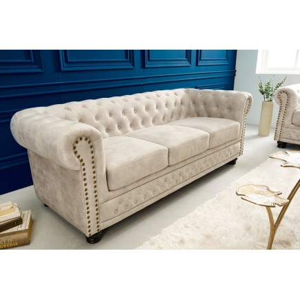 Canapé Chesterfield 3 places velours champagne 200cm