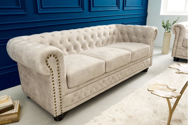 Canapé Chesterfield 3 places velours champagne 200cm
