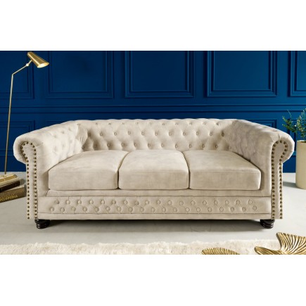 Canapé Chesterfield 3 places velours champagne 200cm 2