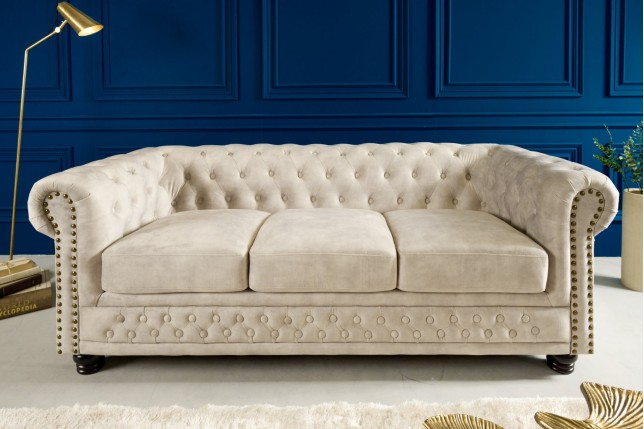 Canapé Chesterfield 3 places velours champagne 200cm