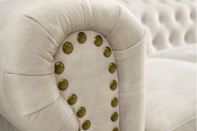 Canapé Chesterfield 3 places velours champagne 200cm