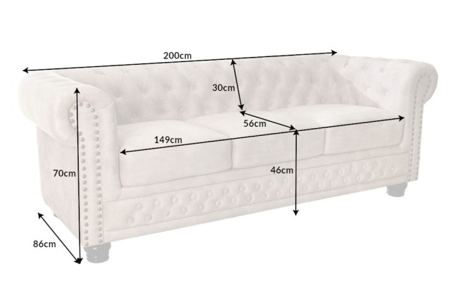 Canapé Chesterfield 3 places velours champagne 200cm