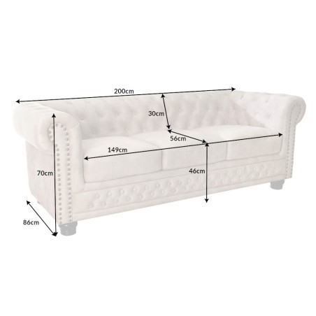 Canapé Chesterfield 3 places velours champagne 200cm