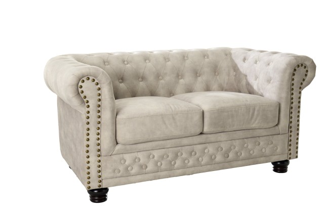 Canapé Chesterfield 2 places velours champagne 150cm