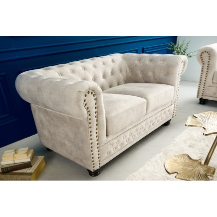 Canapé Chesterfield 2 places velours champagne 150cm