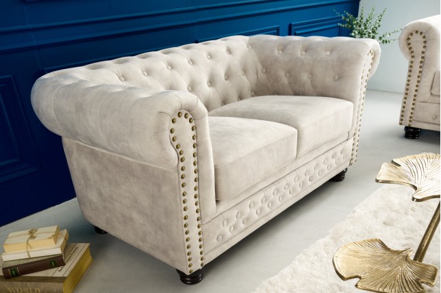 Canapé Chesterfield 2 places velours champagne 150cm