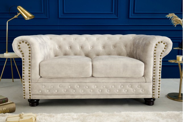 Canapé Chesterfield 2 places velours champagne 150cm