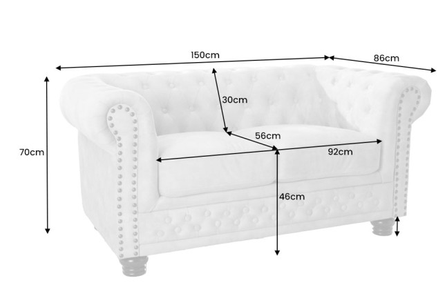 Canapé Chesterfield 2 places velours champagne 150cm