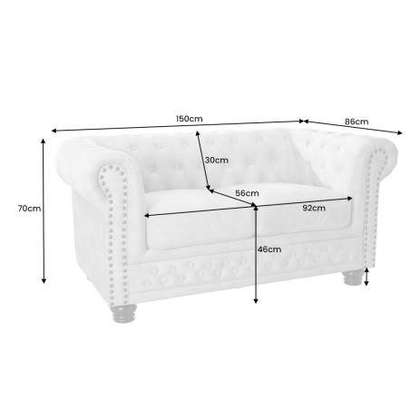Canapé Chesterfield 2 places velours champagne 150cm