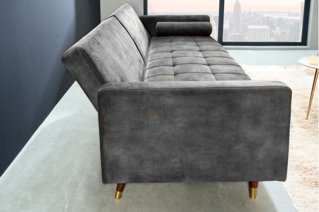 Canapé-lit COUTURE 200cm micro velours gris