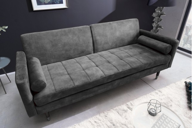 Canapé-lit COUTURE 200cm micro velours gris