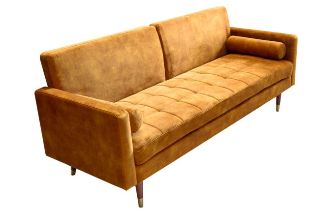 Canapé convertible COUTURE 200cm velours moutarde