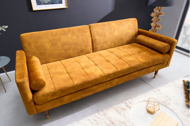 Canapé convertible COUTURE 200cm velours moutarde