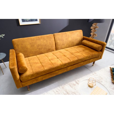 Canapé convertible COUTURE 200cm velours moutarde