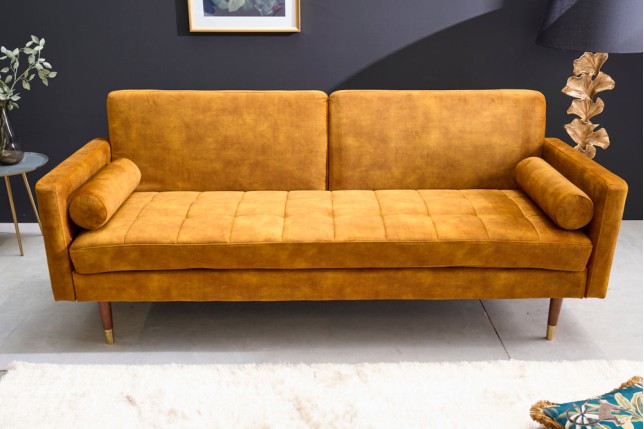 Canapé convertible COUTURE 200cm velours moutarde