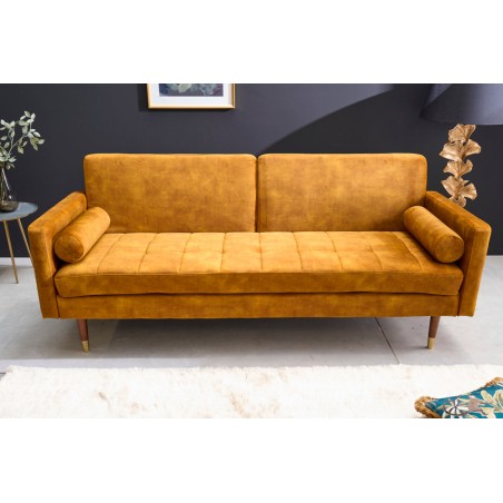 Canapé convertible COUTURE 200cm velours moutarde