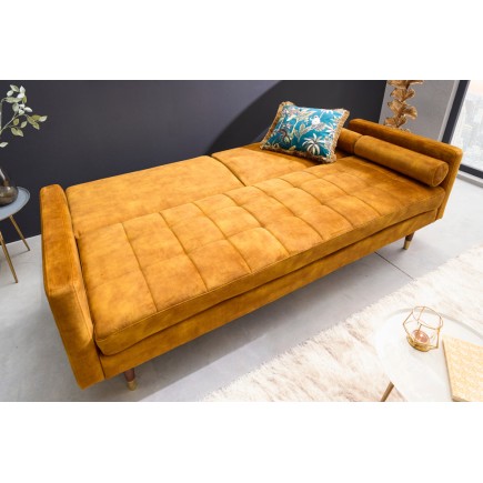 Canapé convertible COUTURE 200cm velours moutarde 2